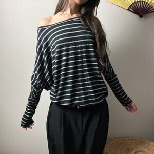 y2k vintage gray striped minimalist slouchy off shoulder mini dress top blouse